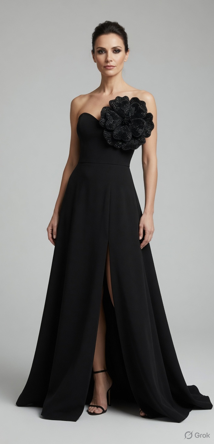 Black motif on an evening gown