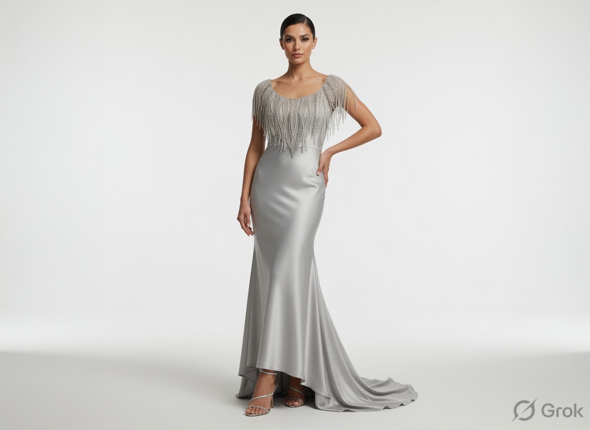 Silver neckline on an evening dress
