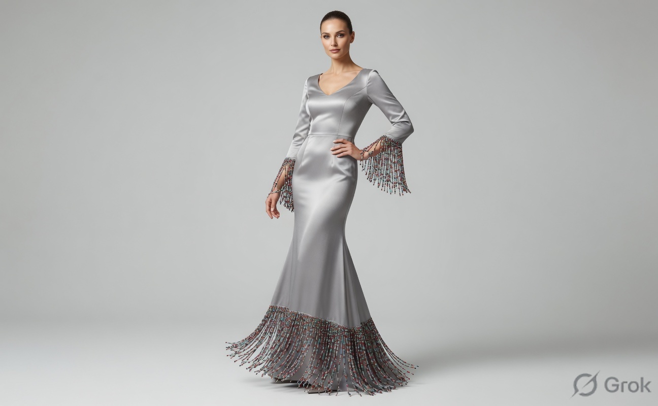 Fringe trim on a party gown