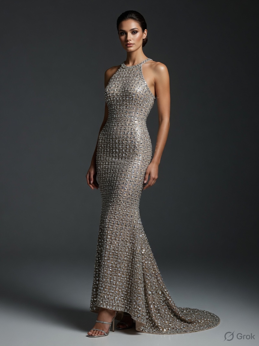 Silver halter as party wear