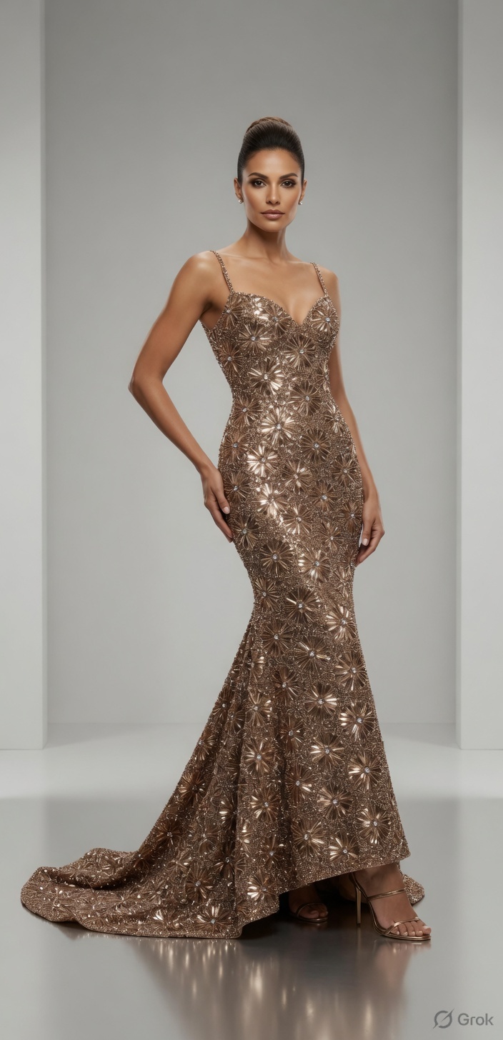Bronze starburst as an evening gown