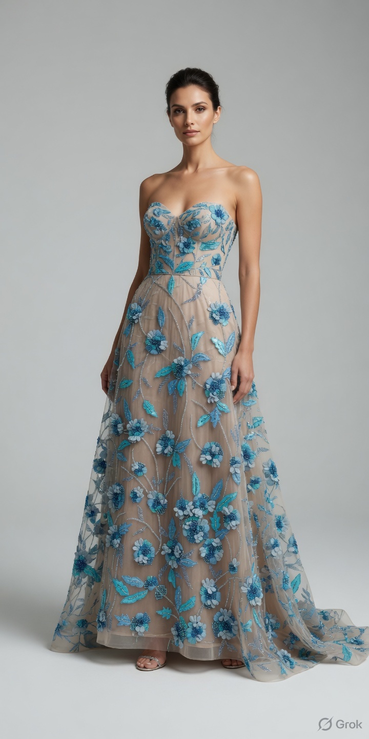 Blue floral as party wear