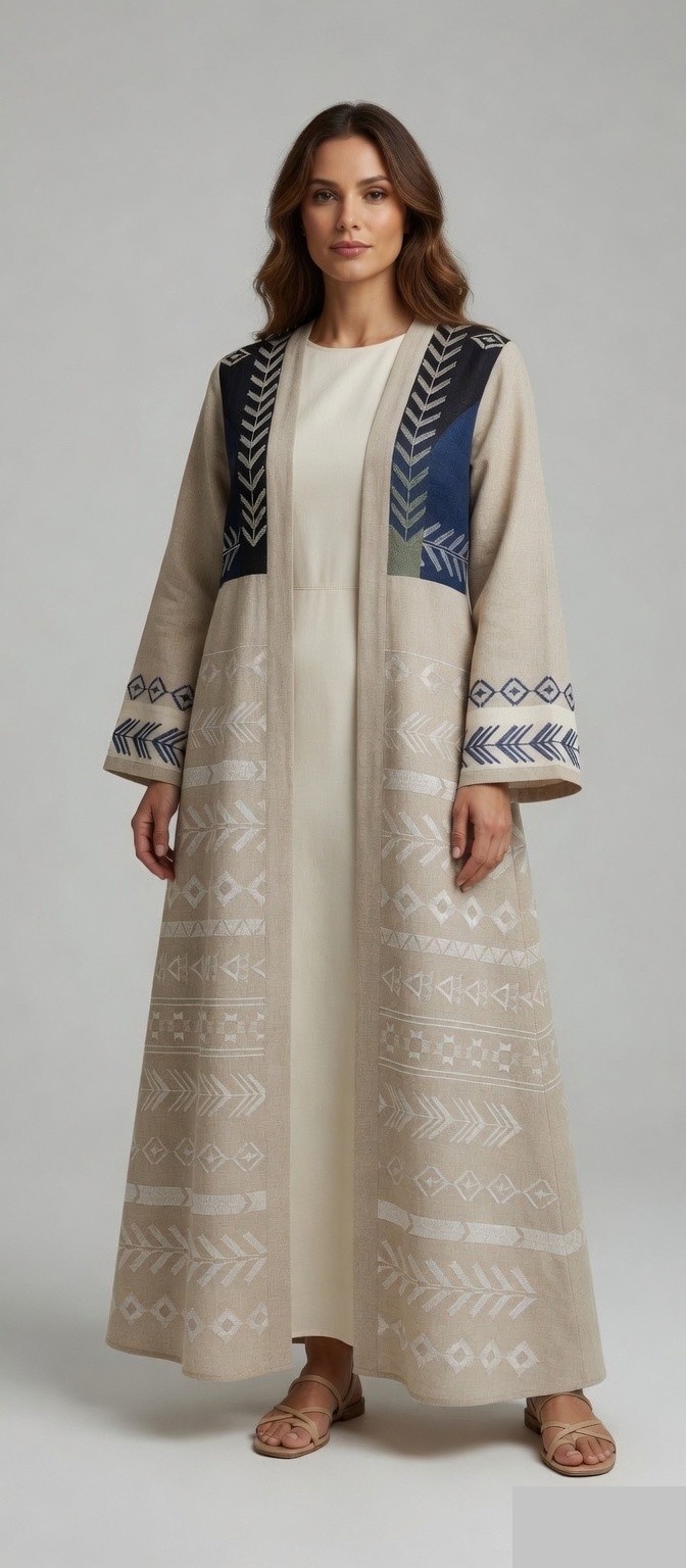 Embroidered linen as an abaya