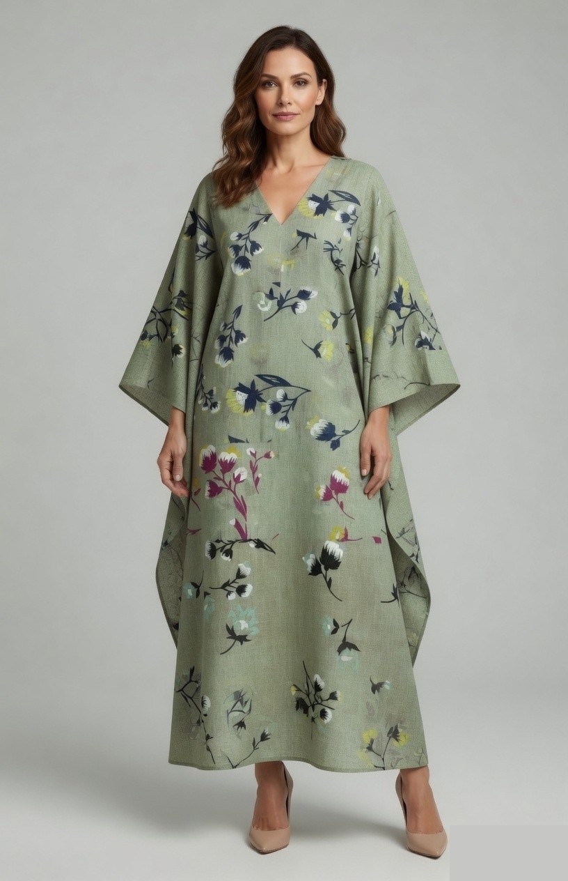 Printed linen as a kaftan